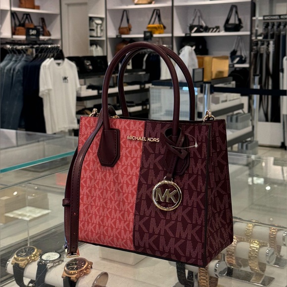 Michael Kors Mercer Satchel Shoulder Crossbody Bag MK Oxblood Multi - Picture 3 of 14